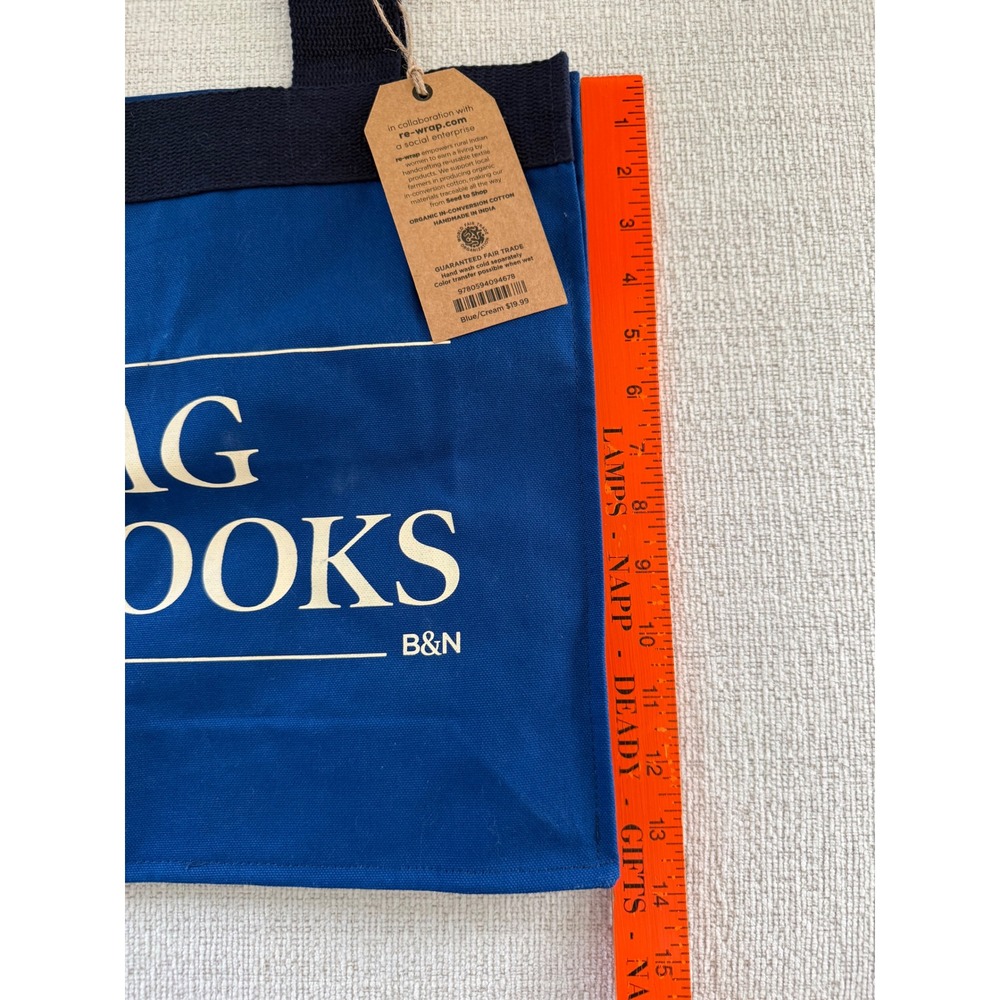 NWT Barns & Noble A BAG of BOOKS Canvas Tote Bag Book Bag Blue With Handles - Picture 7 of 13